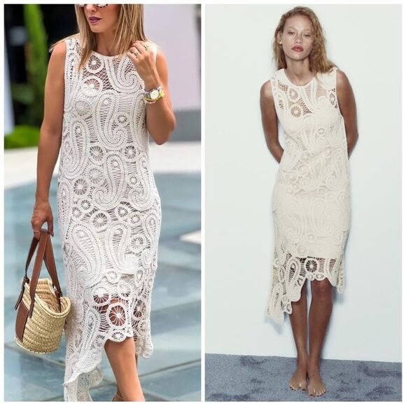 ZARA ASYMMETRIC CROCHET DRESS - Picture 1 of 10